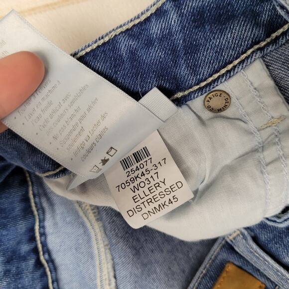 Paige Hoxton slim crop jeans distressed raw chewed hem - Picture 8 of 9